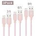 iPhone Charger, Quntis 3 Pack 3ft 6ft 9ft Braided 8 Pin Lightning to USB Cable Wire Certified Sync & Charging Cord for iPhone 7 7 Plus 6S 6S Plus 6 6 Plus 5S 5 5C SE iPad iPod Nano 7 (Rose Gold/Pink)