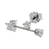 Sterling Silver Tiny Cubic Zirconia Earrings Studs 2 mm Cartilage Nose 4 prong 0.06 ct/pr