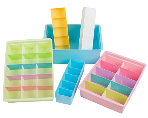 Adjustable Drawer Dividers (6 Set) Sleek & Customizable in Sturdy Plastic, for your Baby Clothes, Craft Supplies, Office Drawer, Kitchen, Underwear & Bathroom by Uncluttered Designs (Multicolor)