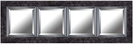HobbitHoleCo Beveled Hanging Wall Decorative Mirror with Marble Style Frame and Liner, Black, 60.75-Inch by 19.25-Inch - Set of 4