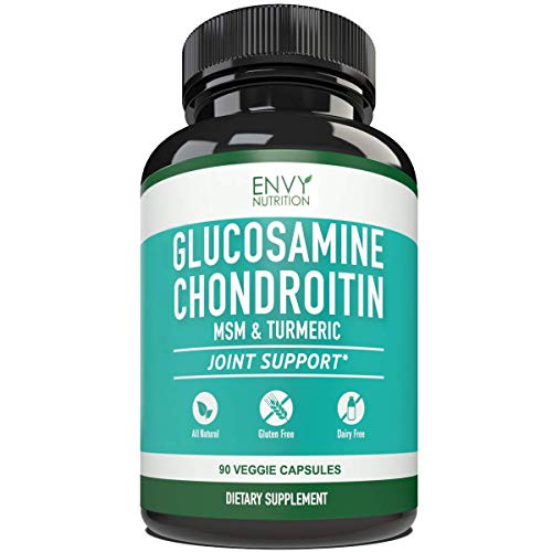 Glucosamine with Chondroitin Turmeric MSM Boswellia - Joint Pain Relief Supplement - Anti-Inflammatory & Antioxidant Pills by Envy Nutrition for Your Back, Knees, Hands - Natural & Non-GMO - 90 Caps