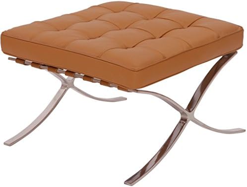 Stylesimo Barcelona Ottoman Premium Leather with Stainless Steel Frame and High Density Foam Cushions (Light Brown, Italian Leather)