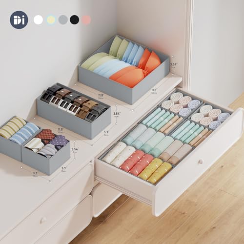 DIMJ 12 Pack Drawer Organisers Foldable Storage Box Fabric Drawer Dividers Wardrobe Storage Organiser Storage Cubes for Bras, Socks, Underwear, Ties, Scarves, Cosmetics