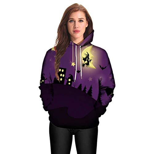 DEATU Halloween Shirts Clearance! Men Women Print Long Sleeve Halloween Couples Hoodies Top Blouse Shirts(Purple ,XXXXL)