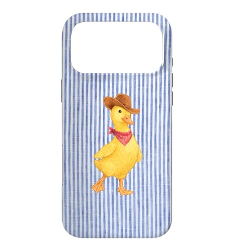 Funny Duck Cowboy Western Aesthetic Blue Stripes Pastel Case for iPhone 17 Pro…