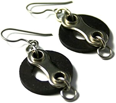 WHEELS Upcycled Bike Chain and Rubber Earrings Surgical Steel Earwires