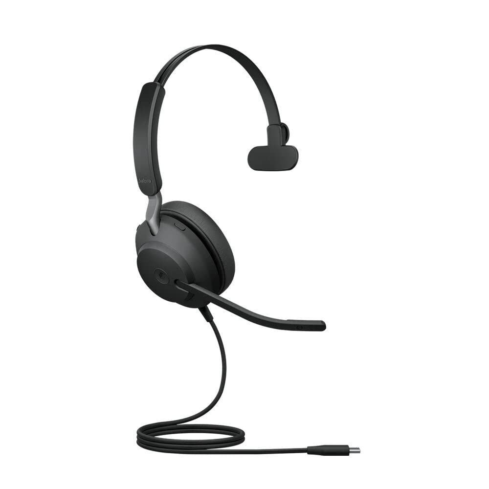 Jabra Evolve2 40 PC Headset – Noise Cancelling Microsoft Teams Certified Mono Headphones With 3-Microphone Call Technology – USB-C Cable – Black