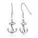 925 Oxidized Sterling Silver Vintage Anchor Navy Sailor Symbol Rope Wheel Dangle Hook Earrings 1.1