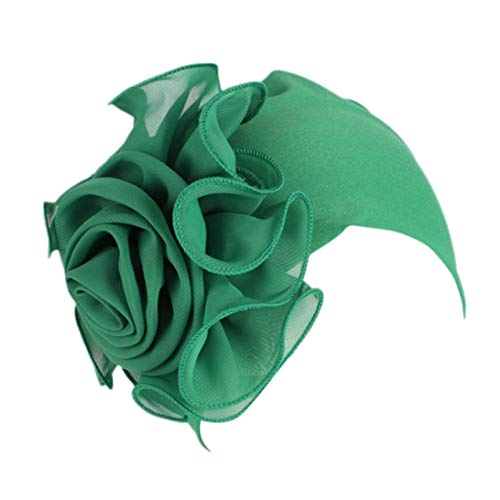 Women Ladies Retro Big Flowers Hat Turban Brim Hat Cap (Green)