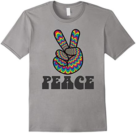Mens FINGER PEACE SIGN PSYCHEDELIC HIPPIE VINTAGE SITDOWN T-SHIRT XL Slate