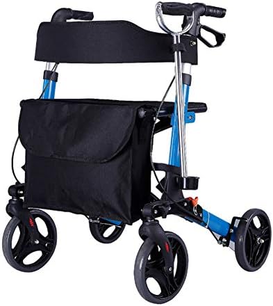 SXRL Aluminium Folding Rollator Walker, Padded Seat Back Support Walking Frame Height Adjustable Trolley Shopping Carry Bag For Seniors With Limited Mobility [Energy Class A]