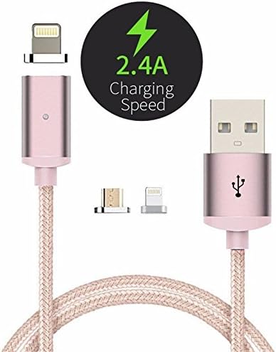 Fast Magnetic Charger &amp; Data Transfer for Apple + Android Devices - Smart LED Indicator (Overheat + Overcharge Protection) - Nylon Braided for Extra Protection &amp; Durability