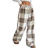 codcm Womens Plush Pajama Pants Plaid Pj Bottoms Winter Warm Fuzzy Fleece Lounge Pants