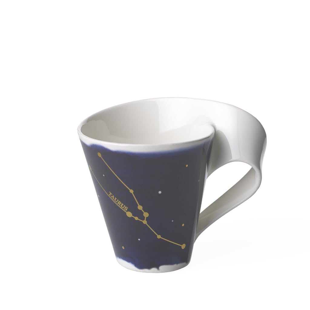 Villeroy & Boch - NewWave Stars Mug with Handle, Beautifully Shaped Cup with Taurus Design, Premium Porcelain, Dishwasher Safe, White/Blue, 300 ml