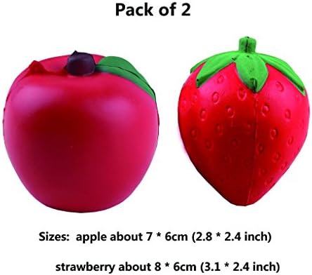 Yeng Pack of 2 Pieces Kawaii Slow Rising Squishies Apple Strawberry Fruits Cellphone Charms Straps Pendants Stress Relief Toys