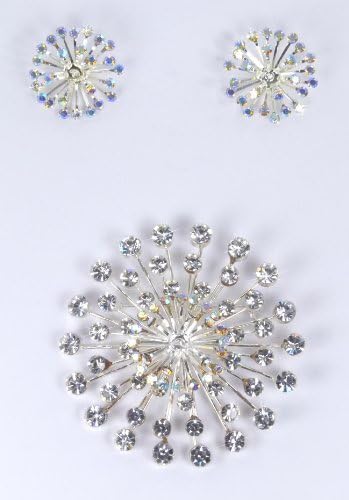 Sparkling Aurora Borealis Rhinestone Crystal Starburst Brooch and Earrings for Wedding, Prom, Quinceañera or Other Special Events #D1H3ab