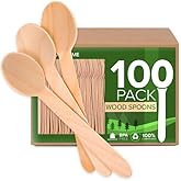 100% Wooden Disposable Spoons, (100 Count) Planet Friendly Utensils, Compostable Cutlery Spoons For Parties, Concession stands And Hosting