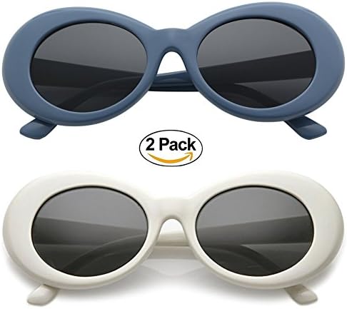 Alien Oval Sunglasses Classic Colorful Neutral Colored Lens 2PC (Blue Gray/White, 2.0)
