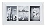 Golden State Art, 8.5x16.3 White Photo Wood Collage Frame with REAL GLASS and White Mat displays (3) 5x7 pictures
