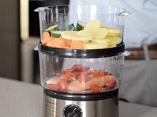 Beper - Cuiseur à Vapeur Multicombustion de 5L, Économiseur d'Espace, Minuterie de 60 minutes, Cuisson à la Vapeur Saine, Puissance 400-500W - Argent / Noir - Cuisine A Vivre Beper - Cuiseur à Vapeur Multicombustion de 5L, Économiseur d'Espace, Minuterie de 60 minutes, Cuisson à la Vapeur Saine, Puissance 400-500W - Argent / Noir