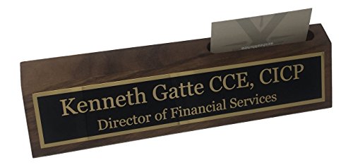 Personalized 10" Walnut Business Desk Name Plate with Card Holder-Free Engraving