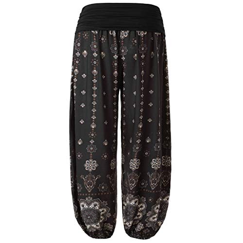 DONTAL Womens Plus Size Print Ladies Harem Pants Full Length Trouser Wide Leggings Black - Thumbnail 2