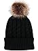 Simplicity Womens Beanie for Winter Unisex Winter Hand Knit Faux Fur Pompoms Beanie 2 Pieces Black/Grey