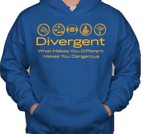 Divergent What Makes You Different Makes You Dangerous Factions Dauntless Amity Erudite Candor Abnegation Pullover Hoodie Sweater (Large, Royal w/ Gold)