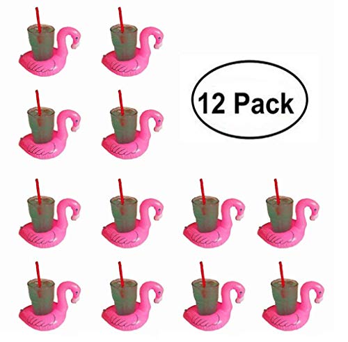 Kingswell Inflatable Drink Holder Float Coaster, 12 Pack Flamingo Inflatable Pool Party Swimming Floatation Toy for Kids and Adults- Pink - Thumbnail 5