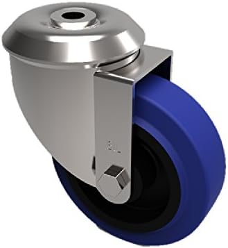 BIL BZEH100RNBBH12 Series BZEH Castor, Bolt Hole Fixing, Elastic Rubber on Nylon, 100 mm Diameter, 128 mm H, 12.1 mm Bolt Hole, 76 mm Head, 250 kg Capacity, 38 mm Tread, 90 mm Radius, Blue