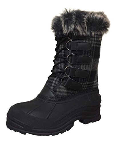 Climate X Womens YC4 Snow Boots, Gray/Black Plaid, 7 M US
