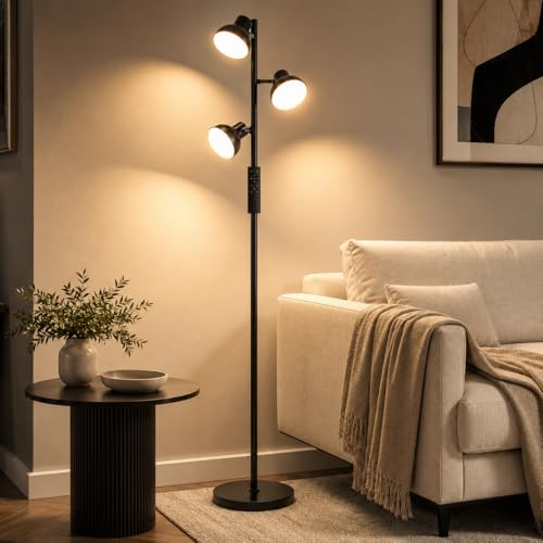 LuminexDesigns Floor Lamp Living Room 36W LED Floor Lamp Dimmable with Remote Control & Touch 2700K-6500K, 3-Light Reading lamp Modern Floor lamp, Black AVEN FL08