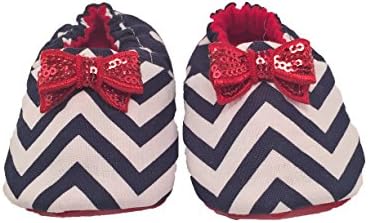 Blue Zig-zag Vegan Baby Shoes (6-12 m (4 1/2")+headband)