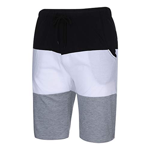 Mens 2 Piece Outfit Sport Thin Set Spring Summer Casual Short Sleeve Color Block Tops + Short Pants Tracksuit (Black, M) - Thumbnail 5