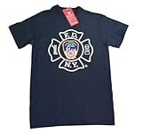 NYC FACTORY FDNY Mens Short Sleeve Screen Print T-Shirt Navy