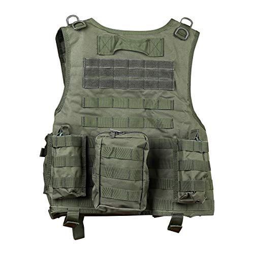 Goetland 900D Polyester Tactical Vest Airsoft Paintball Combat Training Outdoor CS Game Adjustable S-XXL, Army Green
