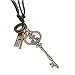 Gyand Vintage Retro Crown Key Cross Crown Pendant Charm Necklace Black Leather Chain Cord Adjustable Necklace 18'' to 32'' (Black)