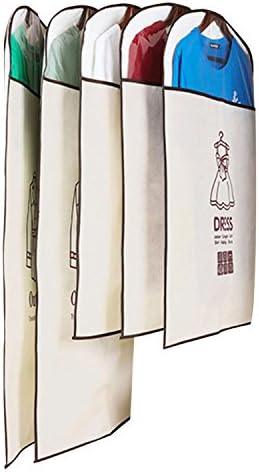 3 JOKERS Easy Organizer Dustproof Garment Bag Clothes Cover Dress Organizer 5Pack Zip Up Suit Protector Bag,Beige