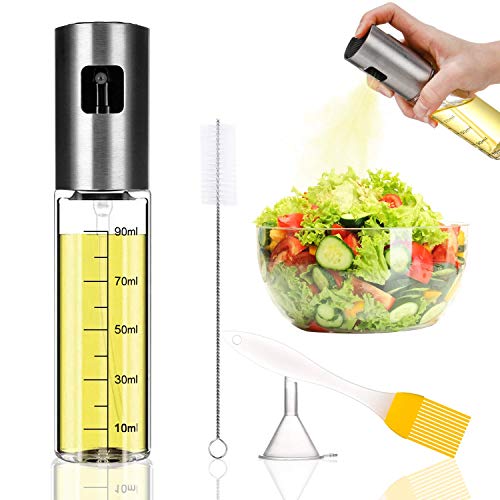 FANBO Kitchen Olive Oil Dispenser Bottle, Olive Oil Sprayer with Measuring Leak-Proof Stainless Steel Dispenser, Glass Oil Bottle with Brush and Funnel for BBQ/Kitchen/Salad, Barbecue Kit