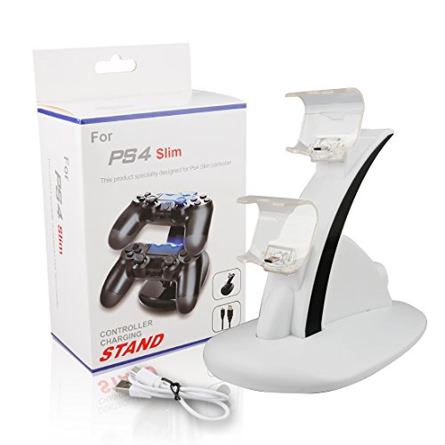 A-SZCXTOP Dual Game Charger Dock Station Stand for PS4 PlayStataion Wireless Controller with LED Light Indicators-White