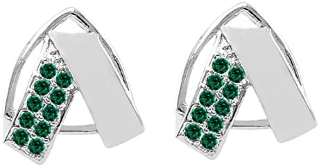 FAVAVA Rhodium Plated Emerald Color Stud Earrings Made With Genuine Swarovski Elements Crystals