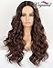 K'ryssma Dark Brown Wig Ombre Synthetic Wig with Dark Roots Long Wavy Brown Ombre Wigs for Women Full Machine Made Wig 22 inches
