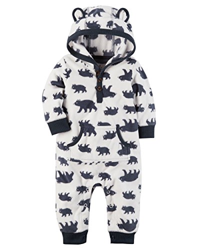 Carter s baby boys fleece hooded romper jumpsuit, white…