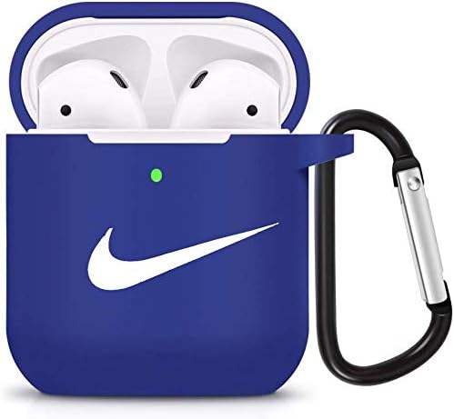 ANIO Compatible for Airpods Case with Carabiner,Shockproof Protecive Premium Silicone Cover Skin for Airpods Charging Case2&1(Front LED Visible) (Blue)