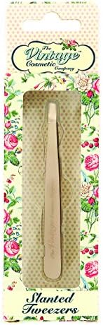 The Vintage Cosmetic CompanySlanted Tweezers, Precision Shaping Stainless Steel Cosmetic Tweezers, Make Up Bag Accessory, Rose Gold Design