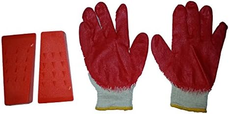 5.5 Inch Barbed Felling Wedge Chain Saw Logging Supplies and Orange Latex Rubber Palm Coated Work Safety Gloves 3 Piece Bundle