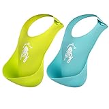 Soft Silicone Bib - Cute Set of 2 Waterproof Baby Bibs with Built-in Food Catcher for Girls and Boys alike - Smart Way to Keep Babies Cleaner while Learning to Feed Themselves