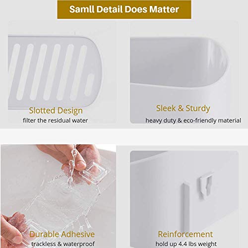 SUNFICON Adhesive Shower Caddy Basket Bathroom Shelf Organizer Wall Mounted Spices Storage Rack No Drilling Shower Shelf Bath Essentials Makeups Shampoo Holder with Traceless Clear Adhesive