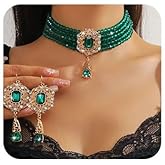 Missgrace Women Silver Black Green Red Rhinestone Crystal Tassels Bridal Necklace Earrings Sets Teardrop Necklace Dangle Earrings Set for Wedding Brides Bridesmaid