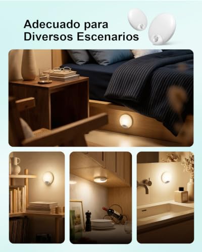 Luz Nocturna Sensor Movimiento Interior, Lampara LED Recargable 3 Modos (Auto/Encendido/Apagado), Luz de Noche Regulable Blanco Cálido/Natural/Frío, Iluminación para Escaleras, Armarios, 4 Piezas